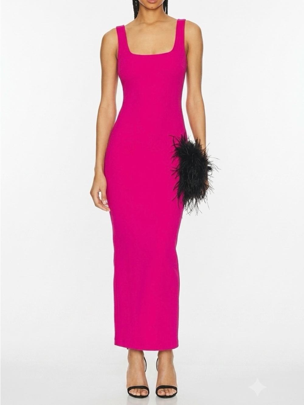 Good American Square Neck Bodycon Maxi Dress Knockout Pink Medium